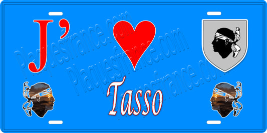 Plaque métal décorative 15 x 30 cm bleu J' ❤️ Tasso  canton de Taravo-Ornano Corse du Sud