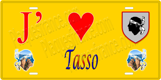 Plaque métal décorative 15 x 30 cm jaune J' ❤️ Tasso  canton de Taravo-Ornano Corse du Sud
