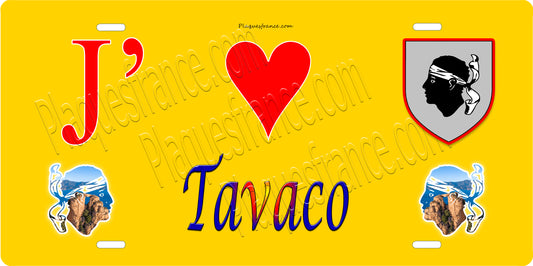 Plaque métal décorative 15 x 30 cm jaune J' ❤️ Tavaco canton du Gravona-Prunelli  Corse du Sud