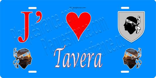 Plaque métal décorative 15 x 30 cm bleu J' ❤️ Tavera canton du Gravona-Prunelli  Corse du Sud