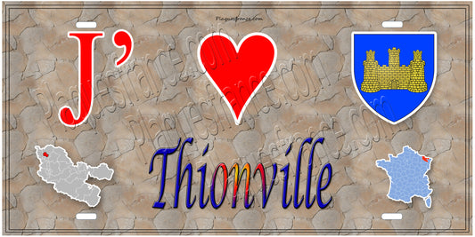 Plaque métal décorative 15 x 30 cm fond  mur antique carte J' ❤️Thionville,57