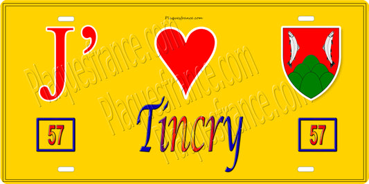 Plaque métal décorative 15 x 30 cm fond jaune 57 J' ❤️Tincry, canton du Saulnois Moselle 57