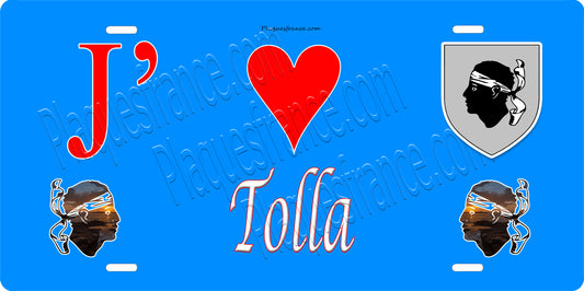 Plaque métal décorative 15 x 30 cm bleu J' ❤️ Tolla canton du Gravona-Prunelli  Corse du Sud