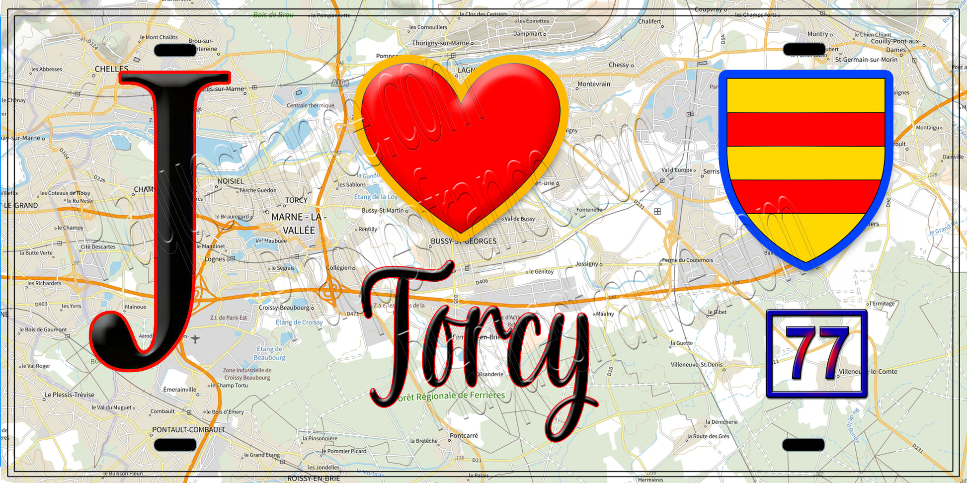 Plaque métal décorative  J' ❤️ Torcy, Seine et Marne (77)