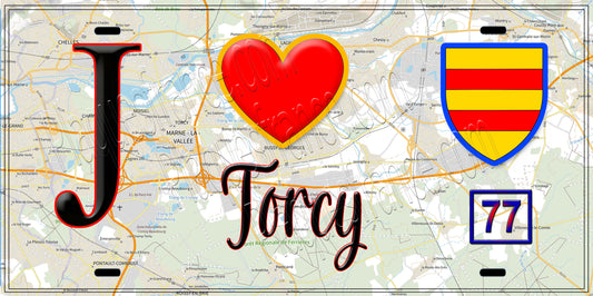 Plaque métal décorative  J' ❤️ Torcy, Seine et Marne (77)