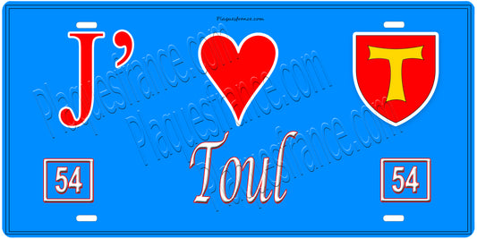 Plaque métal décorative, J' ❤️Toul, Meurthe et Moselle, fond  mur bleu 54