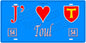 Plaque métal décorative, J' ❤️Toul, Meurthe et Moselle, fond  mur bleu 54