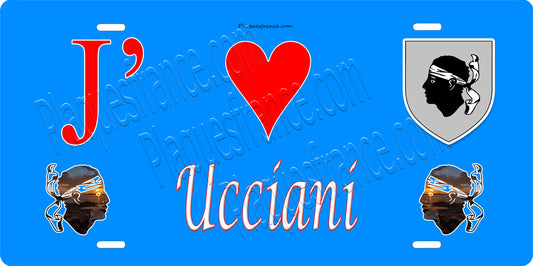 Plaque métal décorative 15 x 30 cm bleu J' ❤️ Ucciani canton du Gravona-Prunelli  Corse du Sud