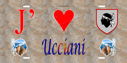 Plaque métal décorative 15 x 30 cm mur antique J' ❤️ Ucciani canton du Gravona-Prunelli  Corse du Sud