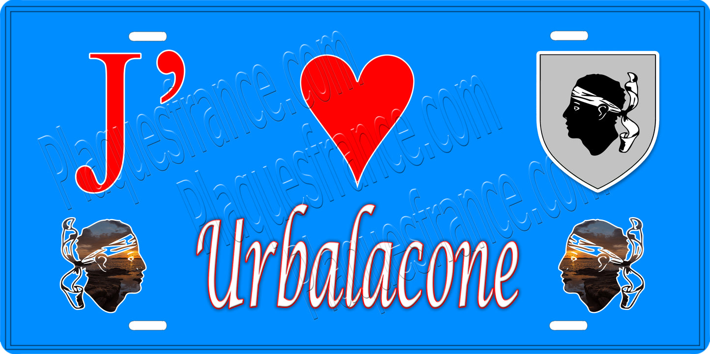 Plaque métal décorative 15 x 30 cm bleu J' ❤️ Urbalacone  canton de Taravo-Ornano Corse du Sud