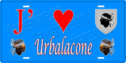 Plaque métal décorative 15 x 30 cm bleu J' ❤️ Urbalacone  canton de Taravo-Ornano Corse du Sud
