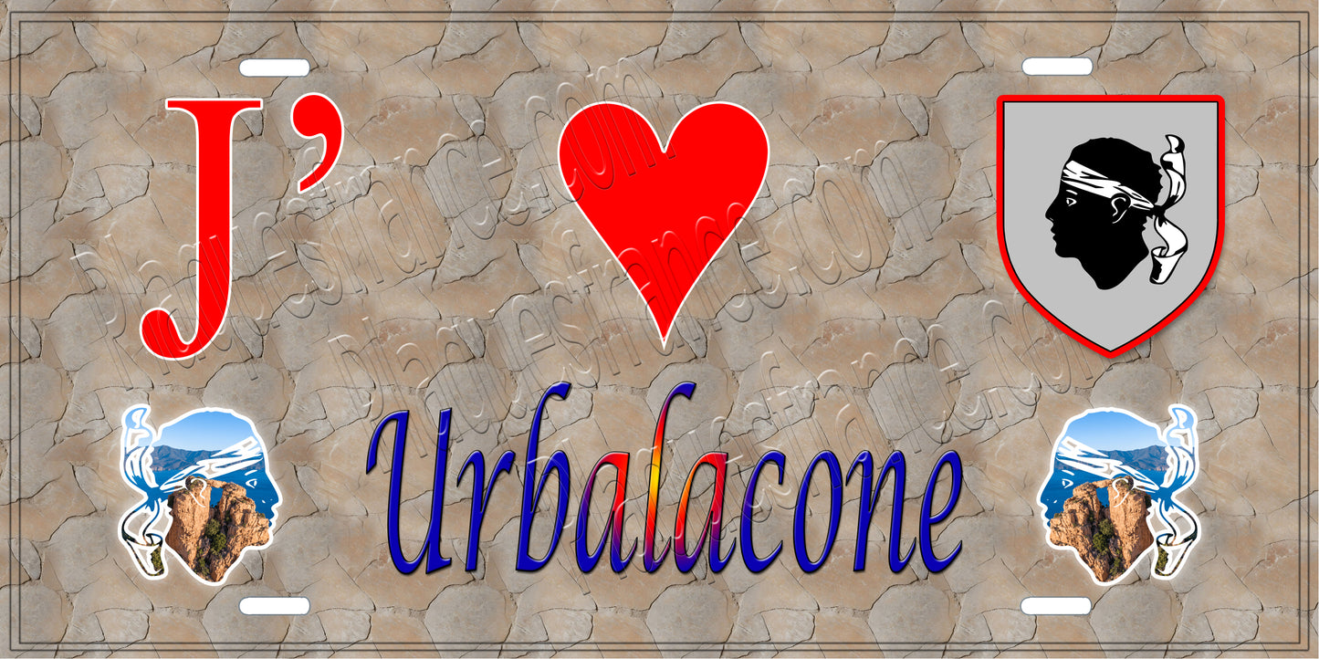 Plaque métal décorative 15 x 30 cm mur antique J' ❤️ Urbalacone  canton de Taravo-Ornano Corse du Sud