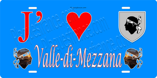 Plaque métal décorative 15 x 30 cm bleu J' ❤️ Valle di Mezzana canton du Gravona-Prunelli  Corse du Sud