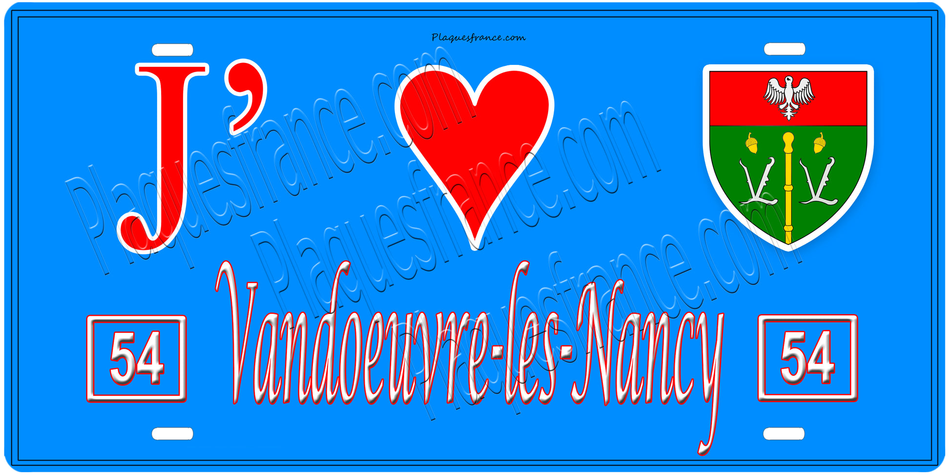 Plaque métal décorative, J' ❤️Vandoeuvre les Nancy, Meurthe et Moselle, fond  mur bleu 54