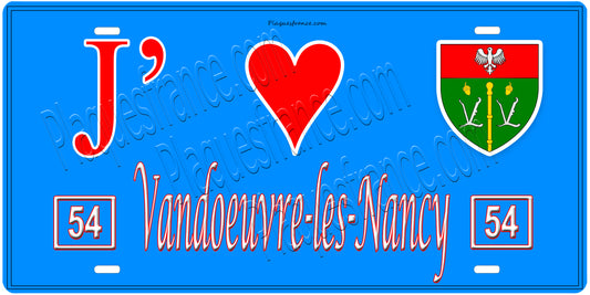 Plaque métal décorative, J' ❤️Vandoeuvre les Nancy, Meurthe et Moselle, fond  mur bleu 54
