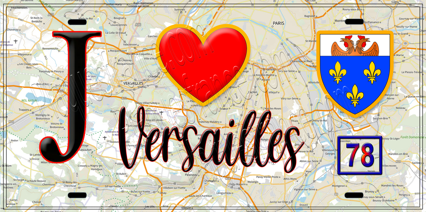 Plaque métal décorative  J' ❤️ Versailles, Yvelines (78)
