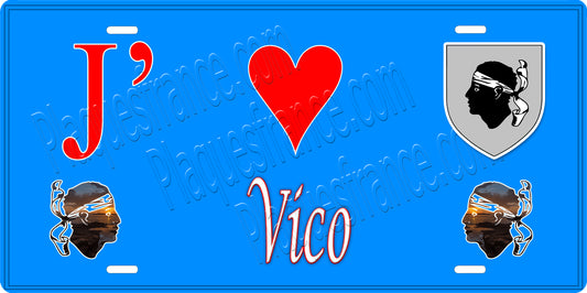 Plaque métal décorative 15 x 30 cm bleu J' ❤️ Vico Canton de Sevi-Sorru-Cinarca Corse du Sud