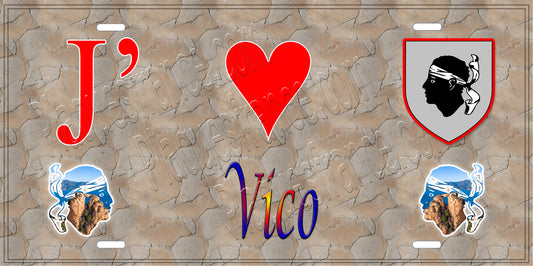 Plaque métal décorative 15 x 30 cm mur antique J' ❤️ Vico Canton de Sevi-Sorru-Cinarca Corse du Sud