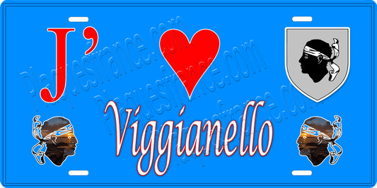 Plaque métal décorative 15 x 30 cm bleu J' ❤️ Viggianello canton du Sartenais-Valinco  Corse du Sud