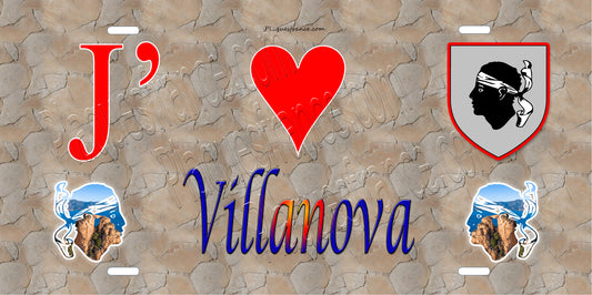 Plaque métal décorative 15 x 30 cm mur antique J' ❤️ Villanova canton d' Ajaccio  Corse du Sud