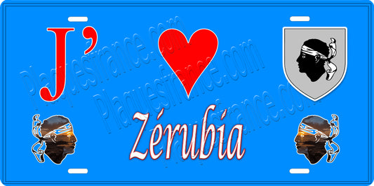Plaque métal décorative 15 x 30 cm bleu J' ❤️ Zérubia canton du Sartenais-Valinco  Corse du Sud