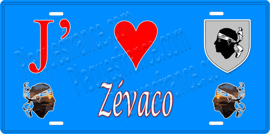 Plaque métal décorative 15 x 30 cm bleu J' ❤️ Zévaco  canton de Taravo-Ornano Corse du Sud