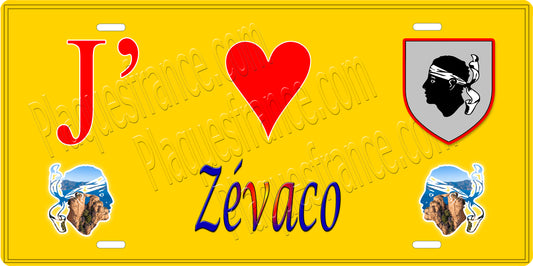 Plaque métal décorative 15 x 30 cm jaune J' ❤️ Zévaco  canton de Taravo-Ornano Corse du Sud