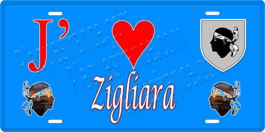 Plaque métal décorative 15 x 30 cm bleu J' ❤️ Zigliara  canton de Taravo-Ornano Corse du Sud