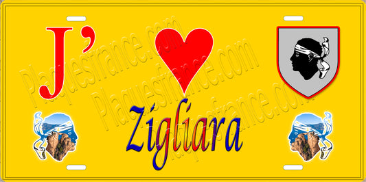 Plaque métal décorative 15 x 30 cm jaune J' ❤️ Zigliara  canton de Taravo-Ornano Corse du Sud