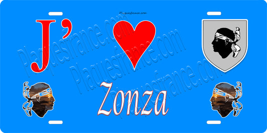 Plaque métal décorative 15 x 30 cm bleu J' ❤️ Zonza  canton du Grand-Sud  Corse du Sud