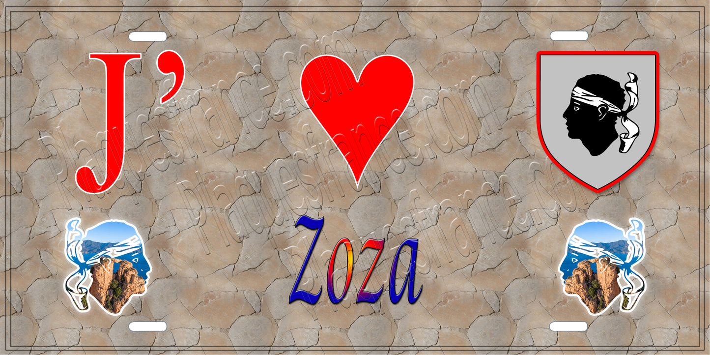 Plaque métal décorative 15 x 30 cm mur antique J' ❤️ Zoza canton du Sartenais-Valinco  Corse du Sud