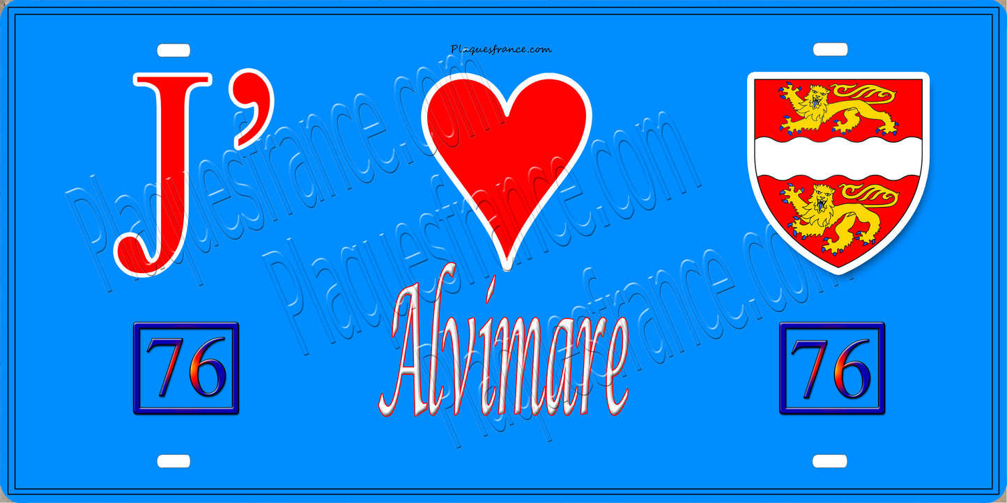 Plaque métal décorative 15X30 J' ❤️ Alvimare, Seine Maritime (76) bleu