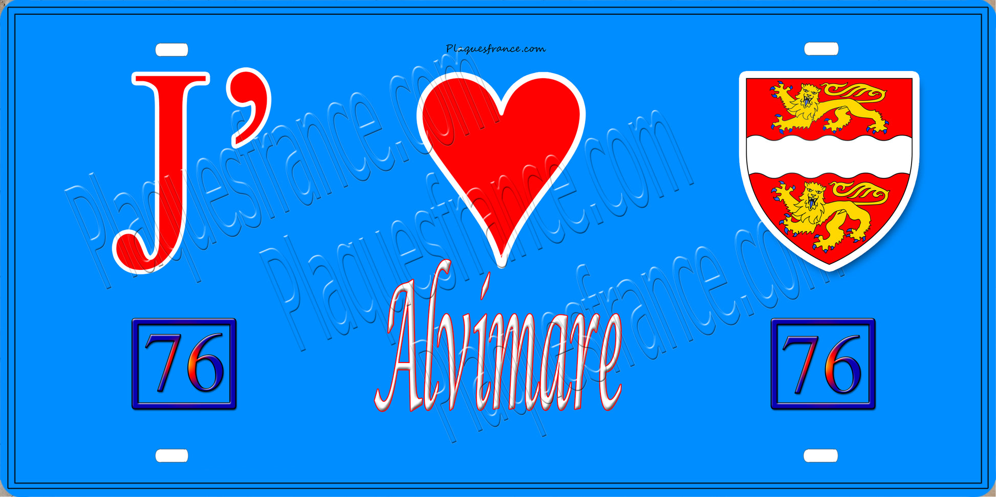 Plaque métal décorative 15X30 J' ❤️ Alvimare, Seine Maritime (76) bleu