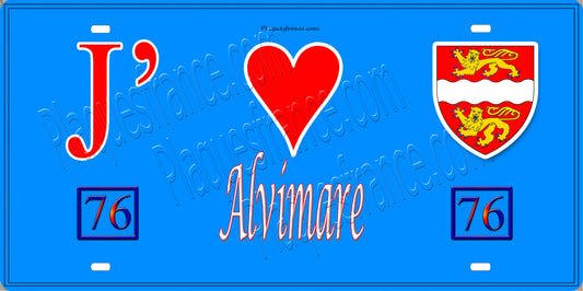 Plaque métal décorative 15X30 J' ❤️ Alvimare, Seine Maritime (76) bleu
