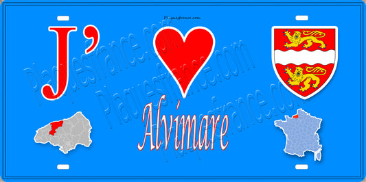 Plaque métal décorative 15X30 J' ❤️ Alvimare, Seine Maritime (76) bleu carte