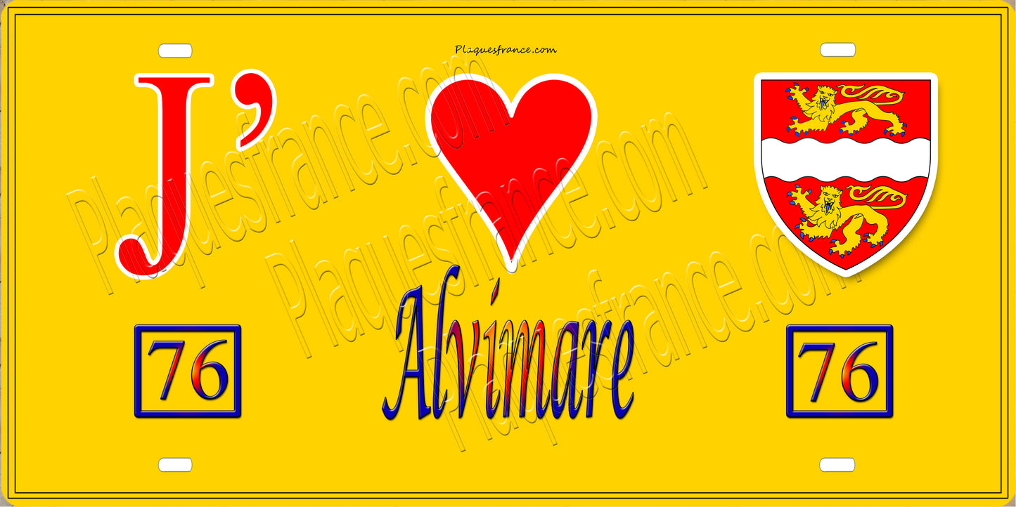 Plaque métal décorative 15X30 J' ❤️ Alvimare, Seine Maritime (76) jaune