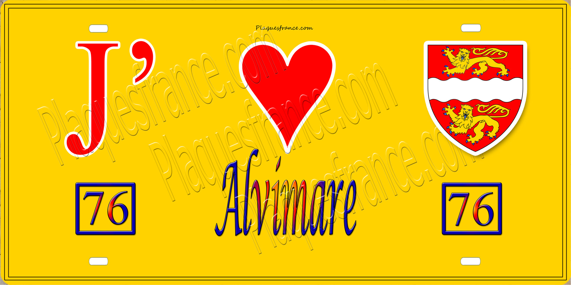 Plaque métal décorative 15X30 J' ❤️ Alvimare, Seine Maritime (76) jaune