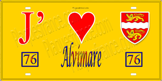 Plaque métal décorative 15X30 J' ❤️ Alvimare, Seine Maritime (76) jaune