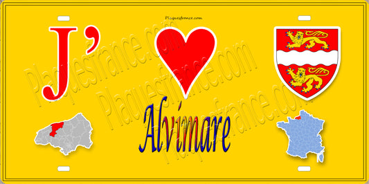 Plaque métal décorative 15X30 J' ❤️ Alvimare, Seine Maritime (76) jaune carte