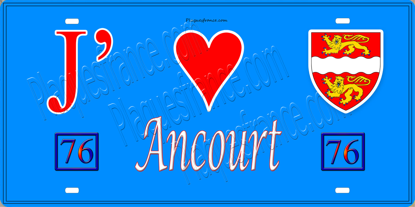 Plaque métal décorative 15X30 J' ❤️ Ancourt, Seine Maritime (76) bleu