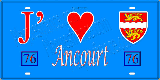 Plaque métal décorative 15X30 J' ❤️ Ancourt, Seine Maritime (76) bleu