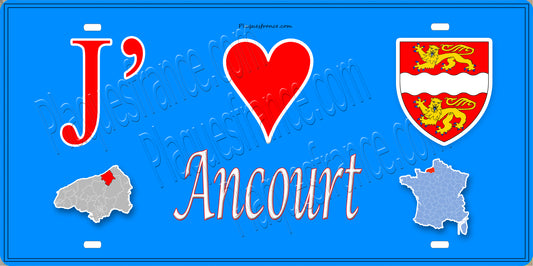 Plaque métal décorative 15X30 J' ❤️ Ancourt, Seine Maritime (76) bleu carte
