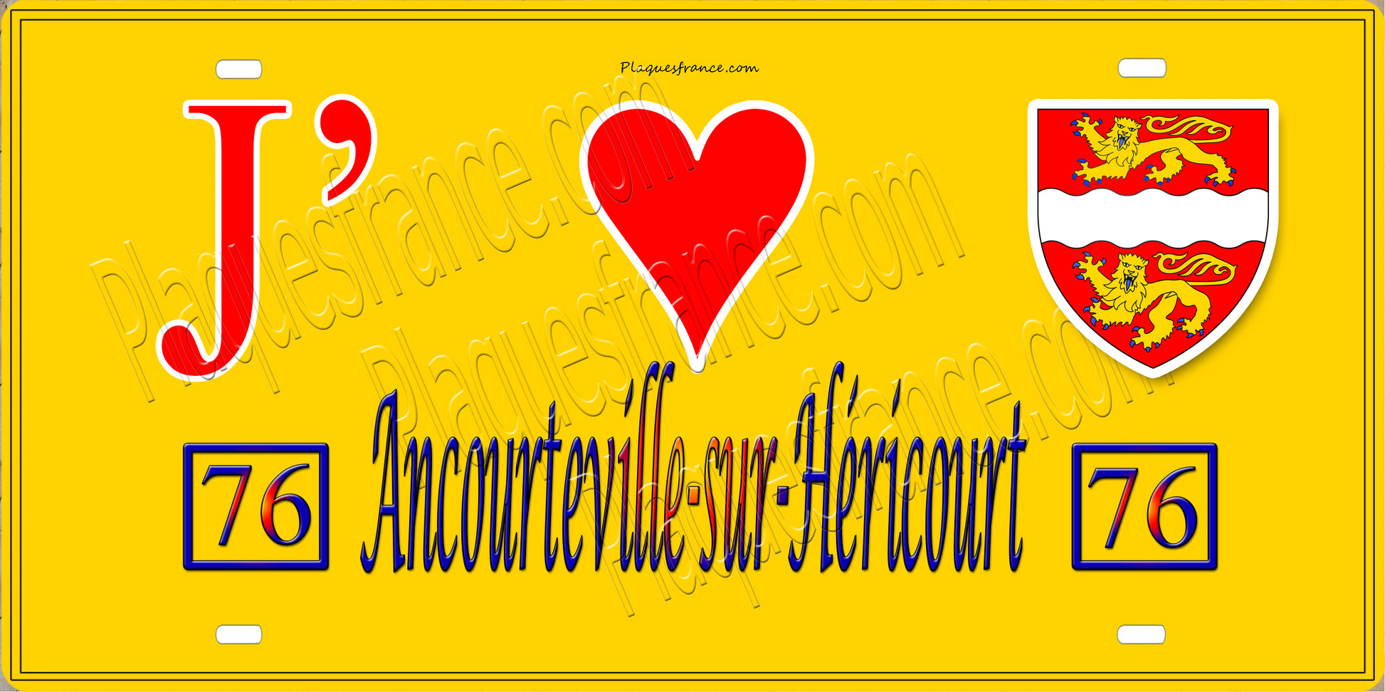 Plaque métal décorative 15X30 J' ❤️ Ancourteville-sur-Héricourt, Seine Maritime (76) jaune