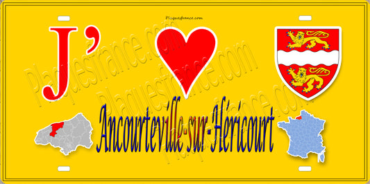 Plaque métal décorative 15X30 J' ❤️ Ancourteville-sur-Héricourt, Seine Maritime (76) jaune carte