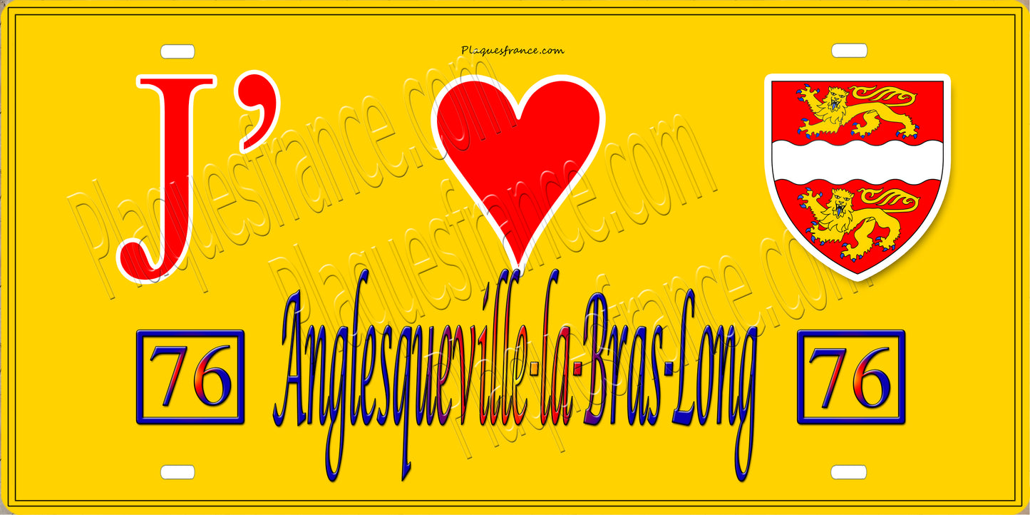 Plaque métal décorative 15X30 J' ❤️ Anglesqueville-la-Bras-Long, Seine Maritime (76) jaune
