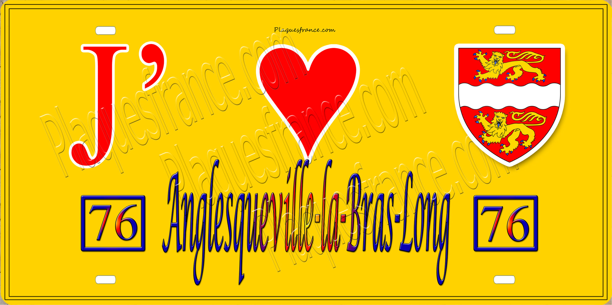 Plaque métal décorative 15X30 J' ❤️ Anglesqueville-la-Bras-Long, Seine Maritime (76) jaune
