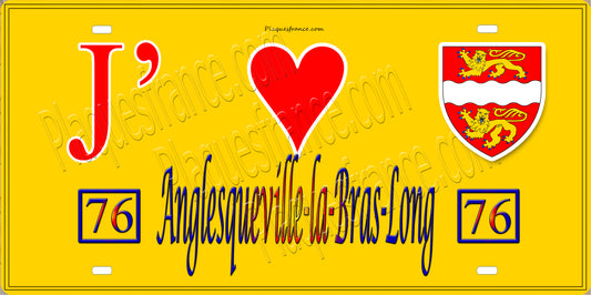 Plaque métal décorative 15X30 J' ❤️ Anglesqueville-la-Bras-Long, Seine Maritime (76) jaune