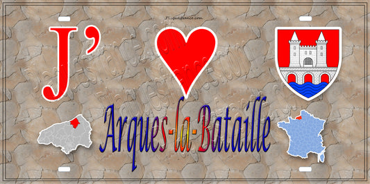 Plaque métal décorative 15X30 J' ❤️ Arques-la-Bataille, Seine Maritime (76) antique carte