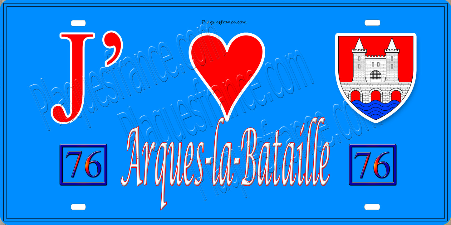 Plaque métal décorative 15X30 J' ❤️ Arques-la-Bataille, Seine Maritime (76) bleu