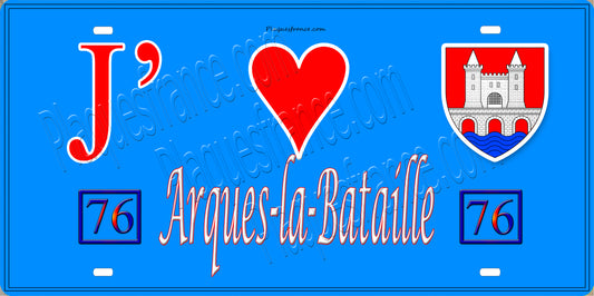 Plaque métal décorative 15X30 J' ❤️ Arques-la-Bataille, Seine Maritime (76) bleu